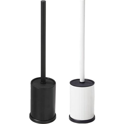 Floor-Standing Matt Black Toilet Brush Set Cleaning Brush Creative Toilet Brush Holder White Space Aluminum Toilet Brush