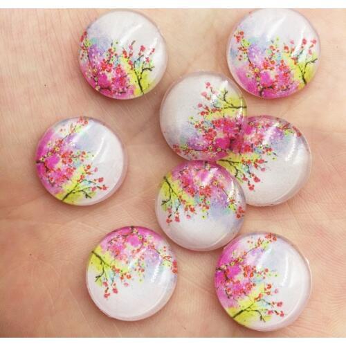 New 20pcs Resin 16mm Round Pink tree Flatback Rhinestone Ornaments DIY Wedding Appliques Craft SF896