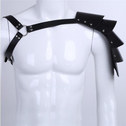 Newest Sexy Male Men Lingerie Faux Leather Adjustable Body Chest Harness Bondage Costume + Shoulder Armors Buckles Tights Zentai