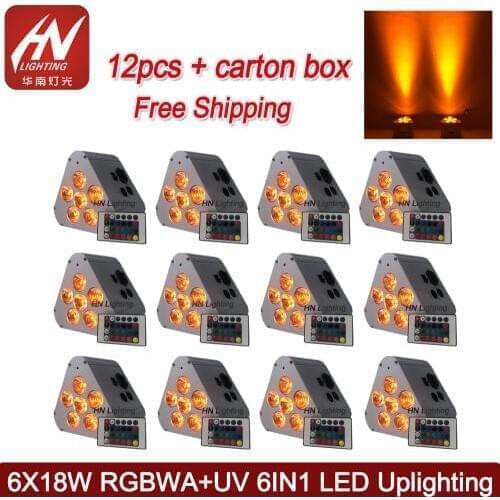 12pcs decoration dj 6x6in1 18w RGBWA UV wireless battery powered led uplights