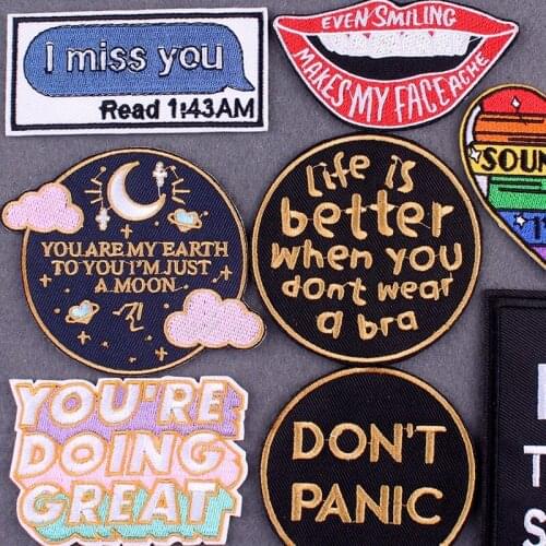 Slogan Clothes Patches Words Embroidered Patches For Clothing With Iron Punk Patch Iron-On Patches For Clothing Stripes Decor