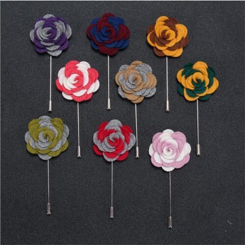 Wholesale Brooch 5Pcs/Lot Handmade Fabric Brooches Flower Brooch Men Two Colors Corsage Wedding