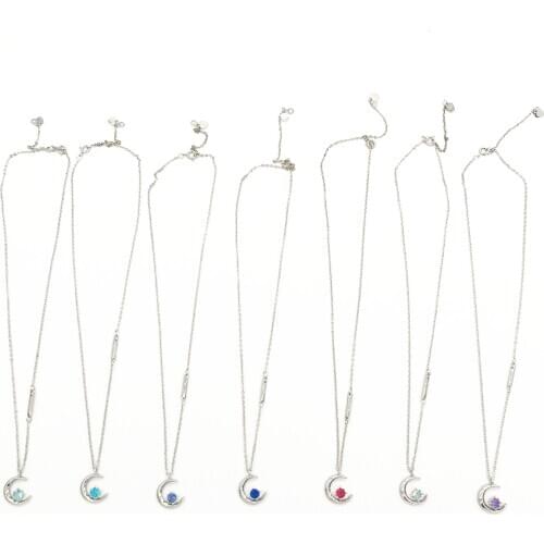 KPOP New Moon Pendant Necklace Bangtan Boys Jimin JIN J-Hope Suga Stone Crystal Charm Necklace Women Jewelry Collier Destiny