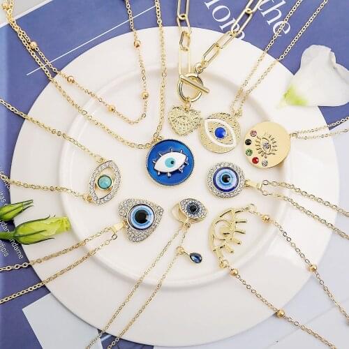 Boho Evil Bllue Eye Necklace for Women Men Snake All-seeing Eye Collar Necklace Gold Pendant Long Chains Couple Necklace Punk