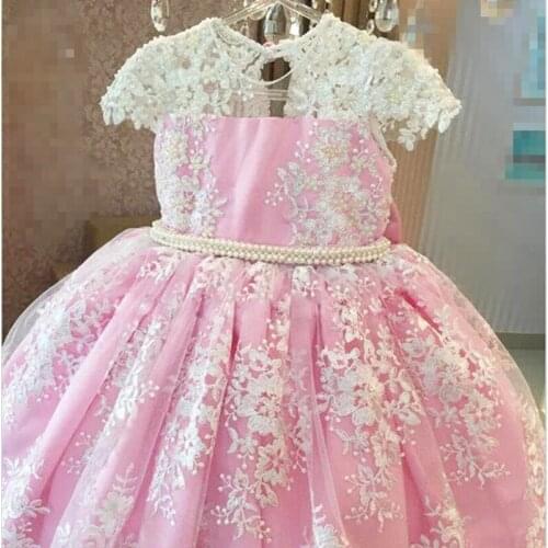 Pageant Pink Ball Gown Flower Girl Dresses First Communication Dress Girls Princess Wedding New Year Dresses 2021