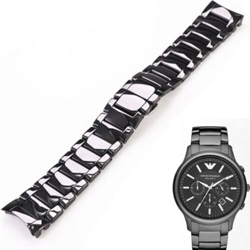 Suitable for Armani watch strap AR1474 1475 1476 men and women black and white 22mm 24mm ceramic watch strap bracelet band belt