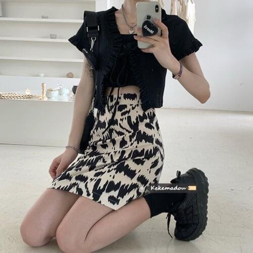 Leopard print skirt female spring 2021 new high waist slim skirt female wild a-line skirt