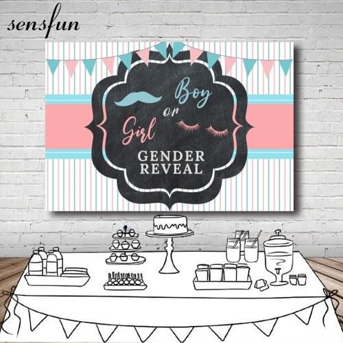 Sensfun Gender Reveal Baby Shower Party Backdrops Boy Or Girl Moustache Or Eyelashes Kids Photography Backgrounds Custom