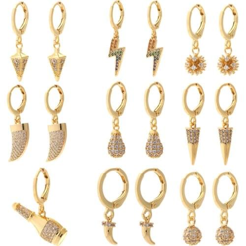 Dangle Earrings for Women Gold Geometric Pendant Earring with Cone Spherical Charms Female Copper Pave Zircon CZ Korean Fashion