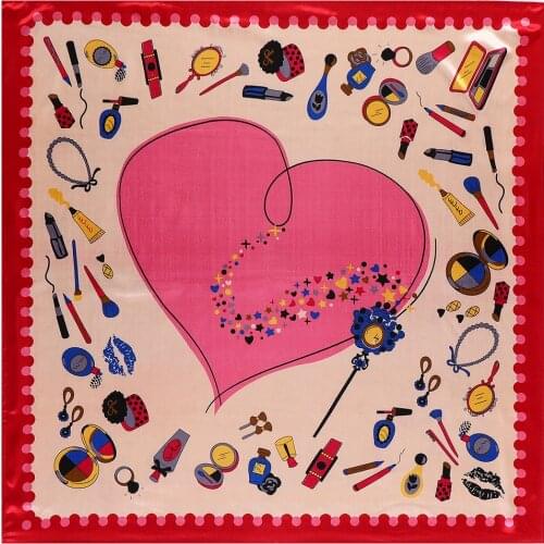 Red Heart Pattern 90CM Silk Scarf Ladies Luxury Handkerchief Scarf Summer Beach Shawl Sunscreen Scarf Ladies Scarf Cosmetic Patt