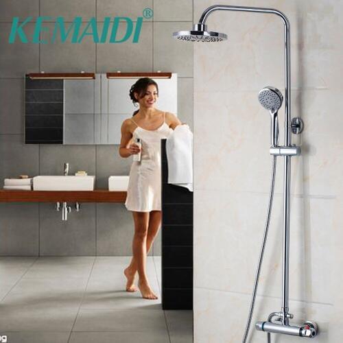 KEMAIDI Bathroom Faucet Chrome Polished Shower Set Thermostatic Faucets Mixers Taps Wall Mounted Rainfall Shower Faucets