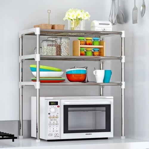 2/3-Tier Microwave Oven Rack Shelf Adjustable Kitchen Spice Bottle Organizer Bathroom Shampoo Office Book Shoes Storage Shelves