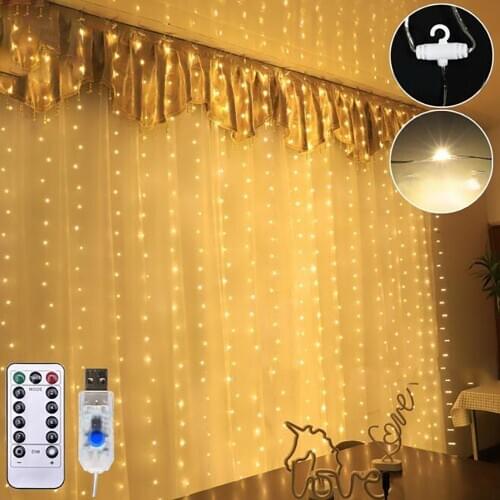 Fairy Curtain Light LED Remote Control USB Garland String Lights For Home Bedroom Window Christmas Party Decoration 8 Modes #Y