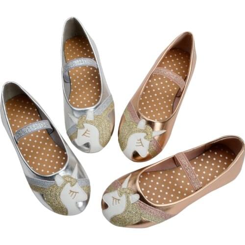 Girls princess shoes unicorn Cartoon desgin PU leather flat shoes for children kids dress party shoes size 24-29