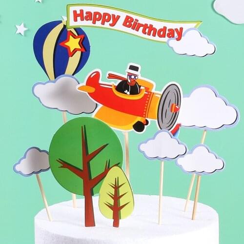 Cute Forest Animals Cake Topper Jungle Dinosaur Cupcake Decor Cartoon Animals 1st Birthday Cake Decoration DIY For Girl And Boy