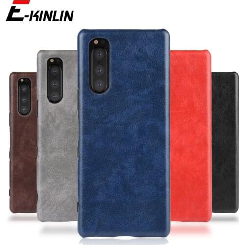 Ultra Slim Litchi Leather Pattern Hard PC Back Cover For Sony Xperia 1 10 II 5 8 Lite Plus Ace Shockproof Phone Case