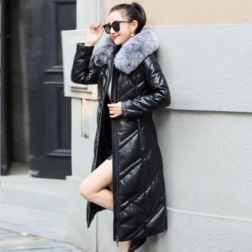 Luxury Winter Genuine Leather Jacket Women Warm Raccoon Fur Coat Real Sheepskin Leahter Jackets Long Parkas