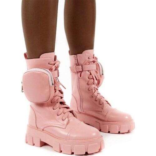 Women Motorcycle Boots Wedges Flat Shoes Woman High Heel Platform PU Leather Boots Lace Up Women Shoes Black Boots Girls