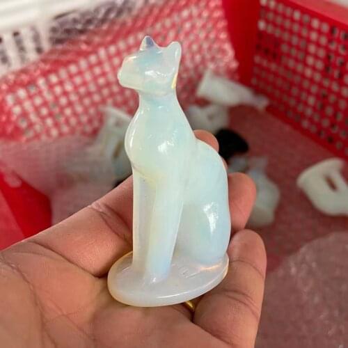 1pcs Natural opal stone carved cat animal ornaments Crystal quartz stone craft figurines home decor