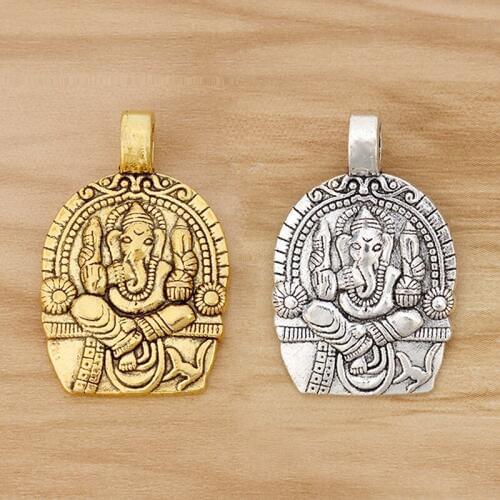 10 Pieces Tibetan Silver/Gold Tone Ganesha Elephant God Charms Pendants for Necklace Jewellery Making Findings 38x24mm