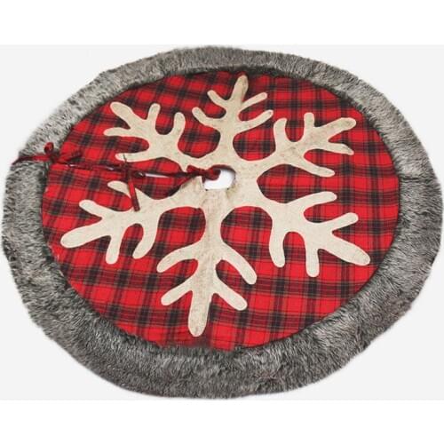 2 Pcs Christmas Tree Skirt 48 inches Large Burlap Plaid with Snowflake and Faux Fur Xmas Tree Holiday Decorations Wholesale X2