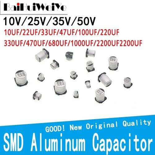 20PCS/LOT 10V 25V 35V 50V High Frequency Aluminum Capacitor SMD 10UF 22UF 33UF 47UF 100UF 220UF 330UF 470UF 680UF 1000UF 2200UF