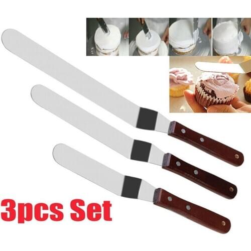 3Pcs Stainless Steel Butter Cake Cream Knife Spatula 3 Sizes Frosting Knife Smoother Kitchen Baking Pastry Cake Decoration Tools