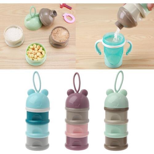 3 layer Cute Bear Style Portable Baby Food Storage Box Essential Cereal Cartoon Milk Powder Boxes 3 layers individual storage