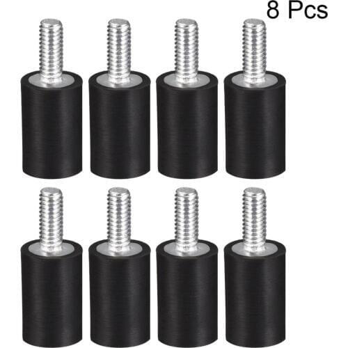 UXCELL 8pcs M4/6 D15 Thread Male Female Rubber Mounts Cylindrical Vibration Isolators Shock Absorber Black Plated Zinc