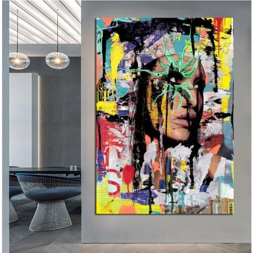 Abstract Street Graffiti Art Canvas Painting Portrait Posters and Prints Women Wall Pictures for Living Room Home Decor