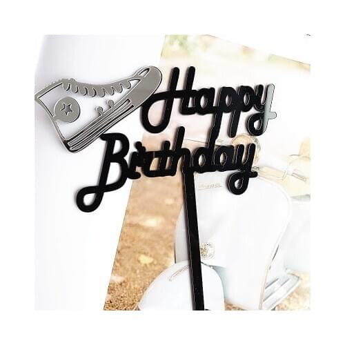 Acrylic Happy Birthday Cake Topper Boy Sports Wind Sneakers Cake Topper for Kids Birthday Party Baking Cake Decorations Supplies