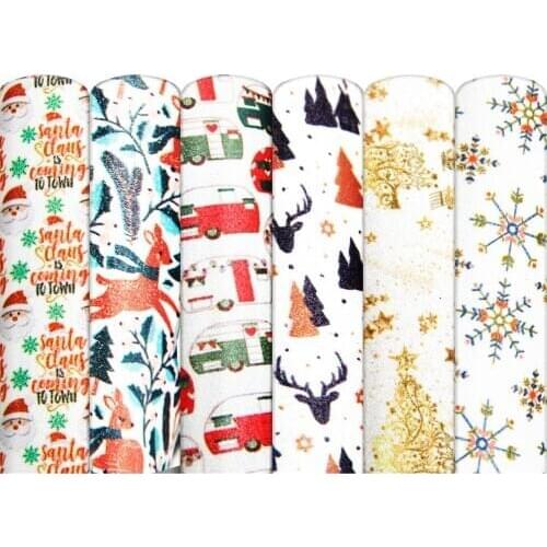 David accessories 20*33cm Christmas Fine Glitter Faux Synthetic Leather Fabric, DIY Sewing Hair Bow Bag Crafts Material,1Yc13978