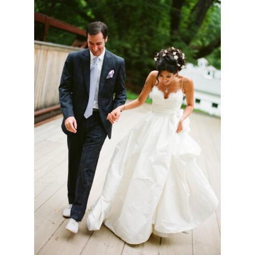 Vestido de Noiva Satin V-neck A-Line Wedding Dresses Sexy beach Wedding Gowns spaghetti straps Bridal Wedding Dress