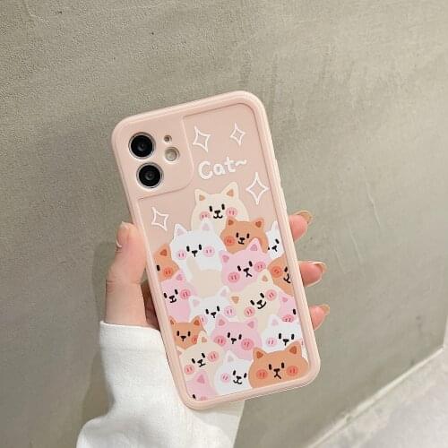 Retro kawaii sweet Smile cat family Japanese Phone Case For iPhone 11 12 Pro Max Xs Max XR X 7 8 Plus 7Plus case Cute Soft Cover
