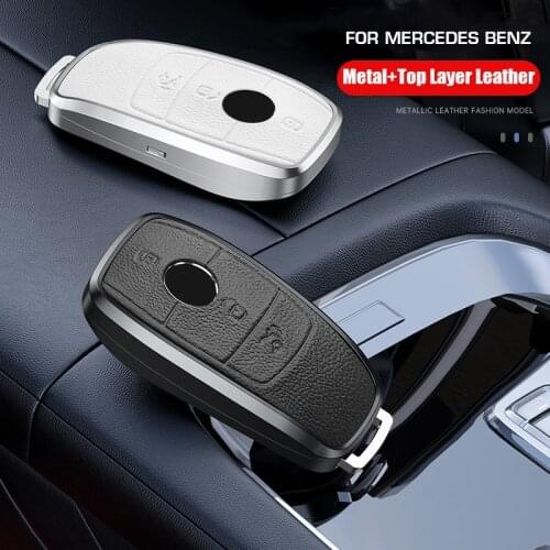 Genuine Leather Alloy Car Key Case Cover For Mercedes Benz A B G S E C Class C217 W221 W177 W205 W213 Protect Shell Accessories