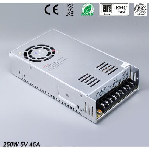 Best quality 5V 45A 250W Switching Power Supply Driver for LED Strip AC 100-240V Input to DC 5V free shipping