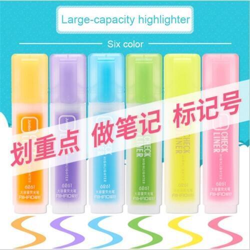 6 Pcs/Set High Capacity Cutter Head Fluorescent Pen Marker Pen Highlighter Pen Colorful Office School Stationery