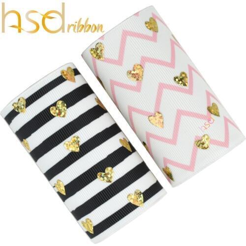 HSDRibbon 75MM 3 inch custom Valentines day new gold laser Foil Printed on HT Grosgrain Ribbon