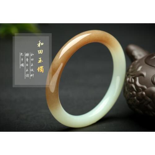 And Hetian sugar plainer jade Bracelet russian material brown sugar jade bracelet old material a goods female jade jewelry Jade