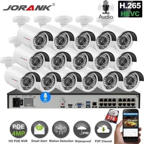 JORNAK16CH POE NVR Kit With 5MP 4MP 1080P Security Bullet & Dome 4K IP Camera Fisheye View 16 Channel CCTV Surveillance Security