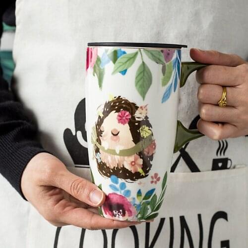 The new dream forest theme ceramic mugs colour gift box business leisure coffee cup coffee mug with lid