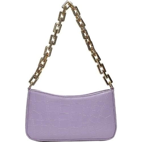 Retro Underarm Bag Chain Strap Clutch Bag Leather Crocodile Pattern Handbag