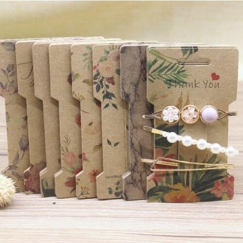 50Pcs new arrival flower print Hairpin Card11.5*6.5cm Vintage kraft marbling style hair ornaments clip claw package card