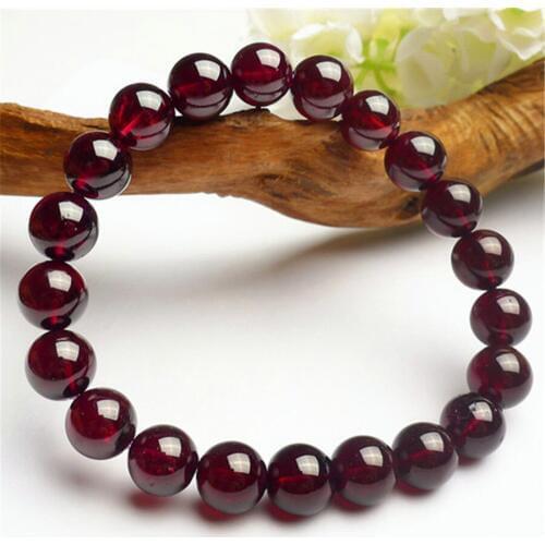 10mm Women Femme Transparent Charm Genuine Natural Wine Red Garnet Quartz Crystal Round Bead Stretch Beaded Bracelet