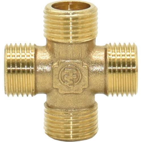 Brass Male 1/2" Plumbing Cross Connector 4-way Water Splitter Threaded connector Pipe Fittings 1Pcs