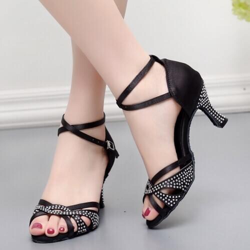 Hot Elegant Jazz Salsa Outdoor Indoor Training Latin Dance Shoes for Women Dancing Sexy High Heels Satin