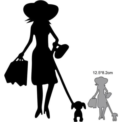 Metal Cutting Dies Stencils dies Woman Walks Dog Die Cut Mold Scrapbooking dies embossing dies decoation Paper Craft knife mould