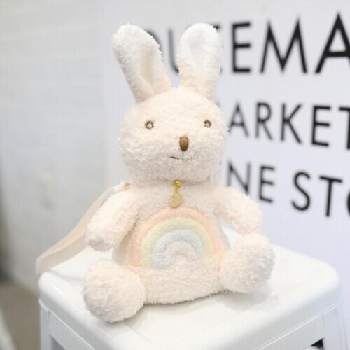 Kawai Cute Bunny Rabbit Bag Lolita Cartoon Crossbody Bag Soft Plush Toy Doll Rainbow rabbit Single Shoulder Portable Bag Girls