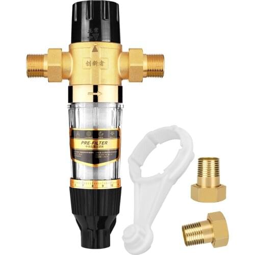 Reusable Whole House Spin Down Sediment Water Filter 40 Micron Flushable Prefilter Filtration 1" MNPT + 3/4" FNPT, Brass