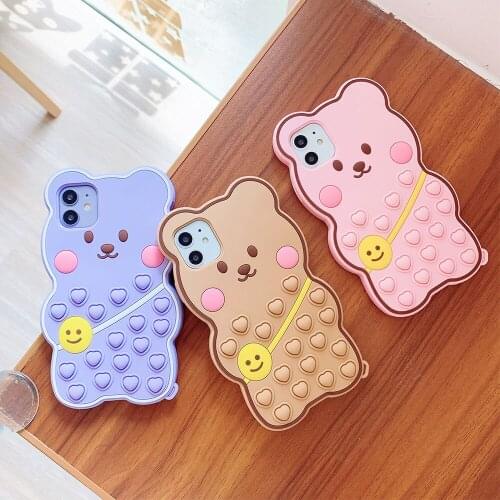 Cute Backpack Bear Love Heart Relive Stress Phone Case For iphone 12 11 pro max XR XS Max 6 7 8 Plus SE Soft Silicone Back Cover